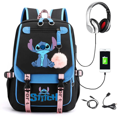 Lovely Stitch Backpacks USB Patchwork Lightweight Laptop Teens School