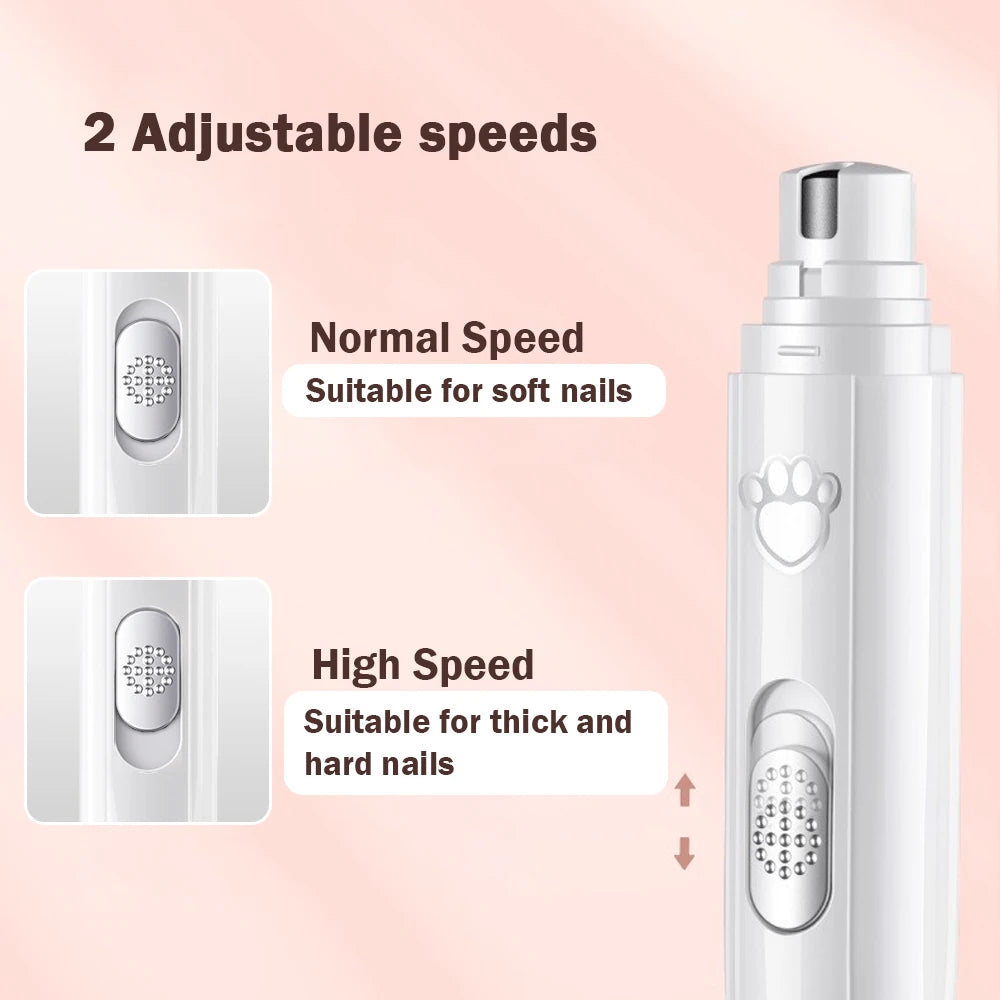 Dog Nail Drill 2-Speed Electric Rechargeable Pet Nail Trimmer Painless