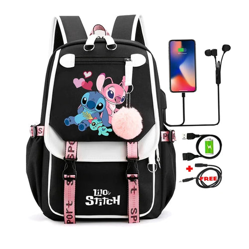 Lovely Stitch Backpacks USB Patchwork Lightweight Laptop Teens School