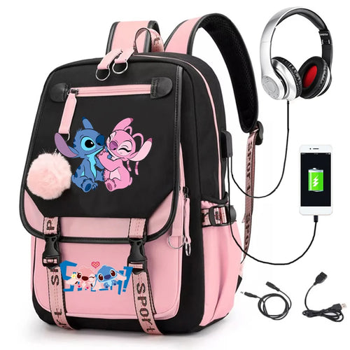 Lovely Stitch Backpacks USB Patchwork Lightweight Laptop Teens School