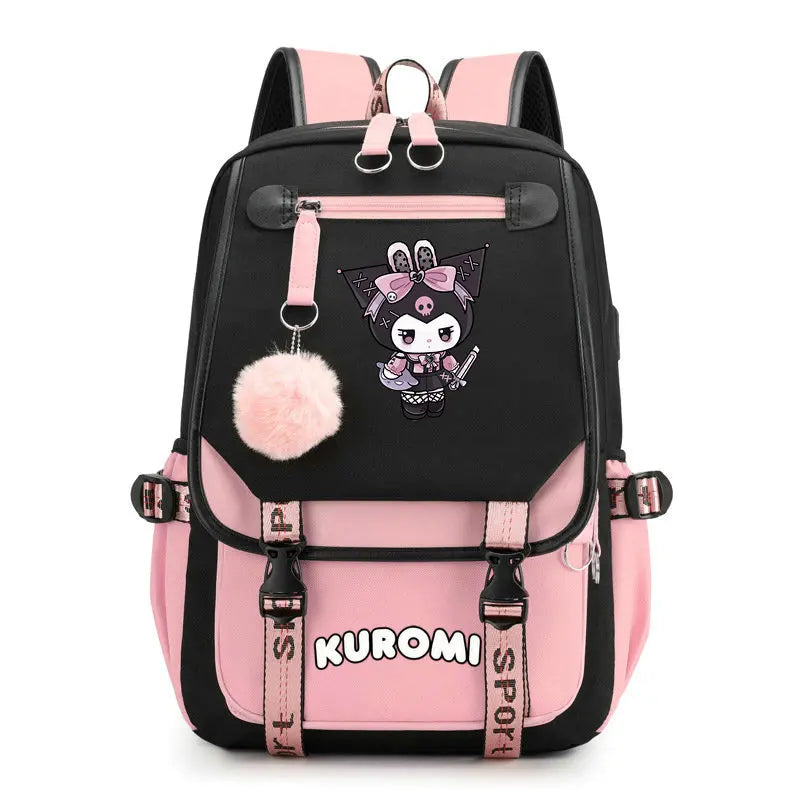 Lovely Kuromi Backpacks USB Patchwork Lightweight Laptop Teens School