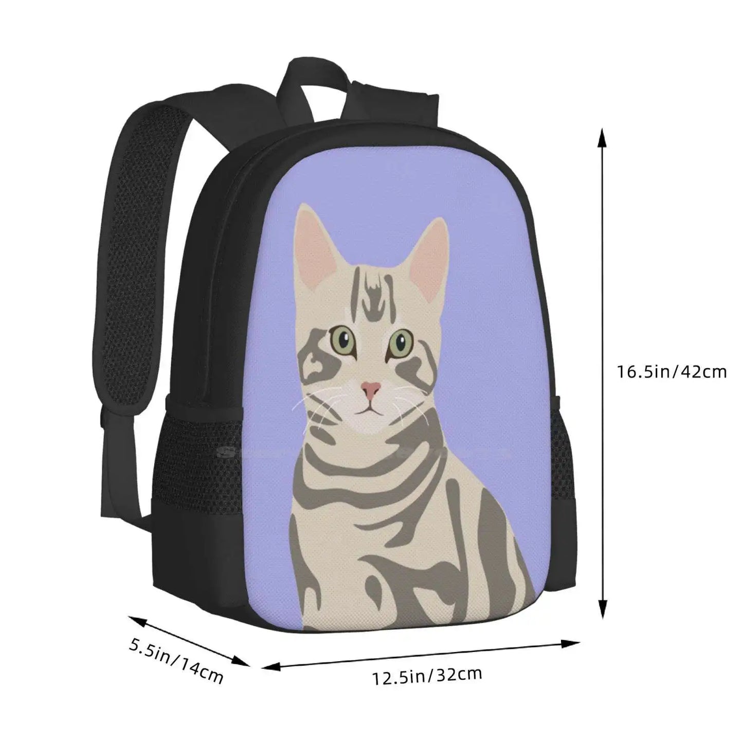 Cute Grey Tabby Cat Portrait Digital Art Hot Sale Schoolbag Backpack