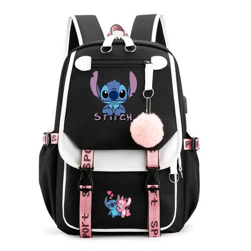 Lovely Stitch Backpacks USB Patchwork Lightweight Laptop Teens School