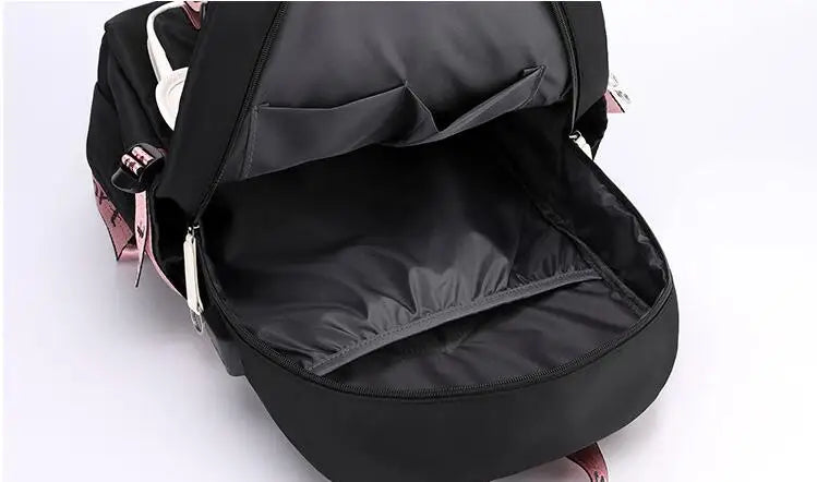 Lovely Kuromi Backpacks USB Patchwork Lightweight Laptop Teens School