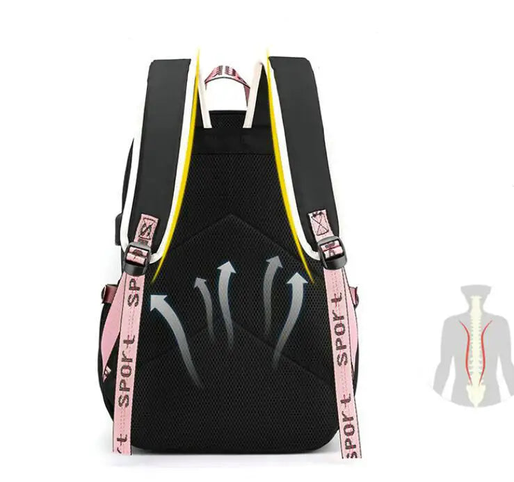 Lovely Kuromi Backpacks USB Patchwork Lightweight Laptop Teens School