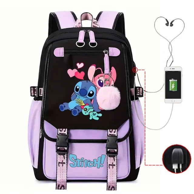 Lovely Stitch Backpacks USB Patchwork Lightweight Laptop Teens School