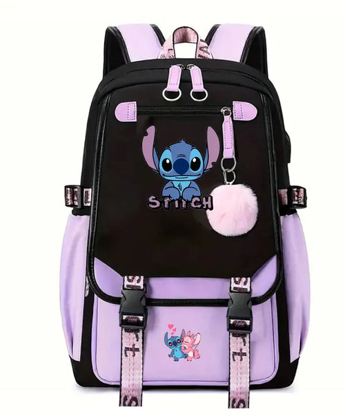 Lovely Stitch Backpacks USB Patchwork Lightweight Laptop Teens School