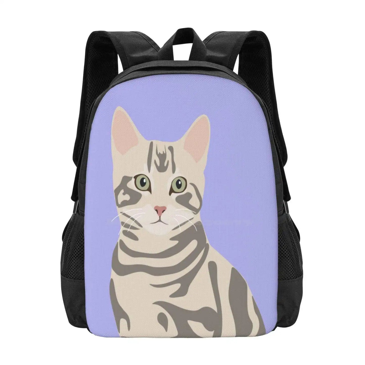 Cute Grey Tabby Cat Portrait Digital Art Hot Sale Schoolbag Backpack