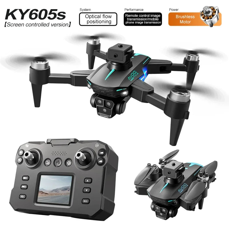 KY605S Screen Control Drone With Display Screen Three Camera Obstacle