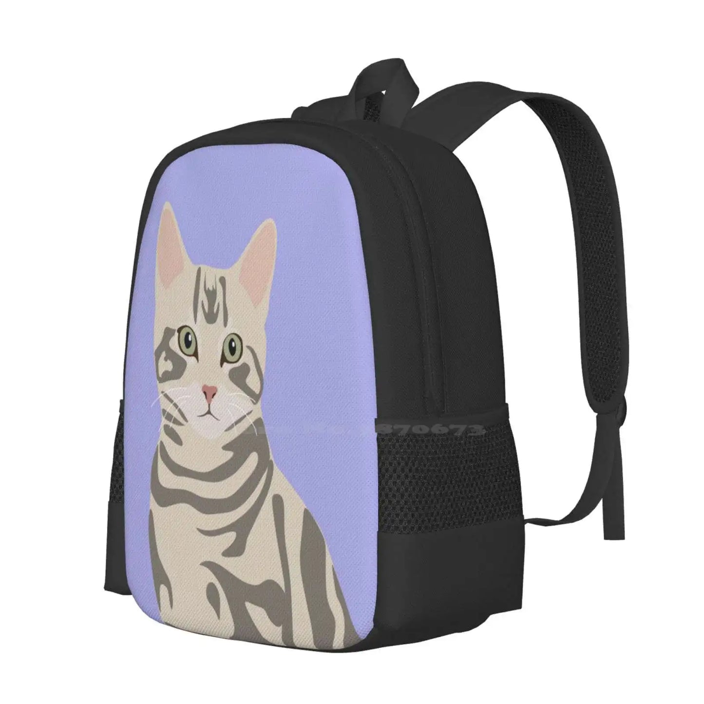 Cute Grey Tabby Cat Portrait Digital Art Hot Sale Schoolbag Backpack