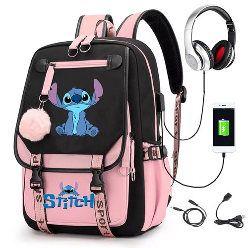 Lovely Stitch Backpacks USB Patchwork Lightweight Laptop Teens School