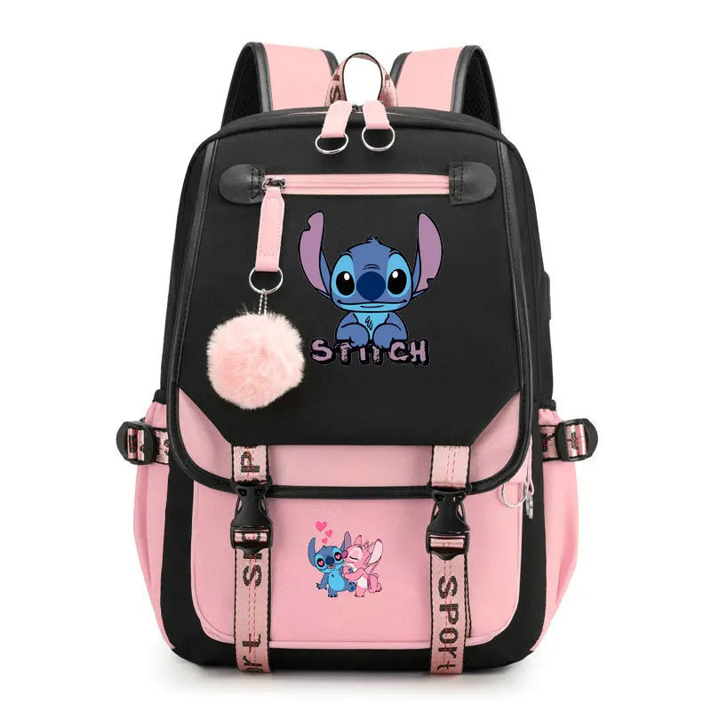 Lovely Stitch Backpacks USB Patchwork Lightweight Laptop Teens School