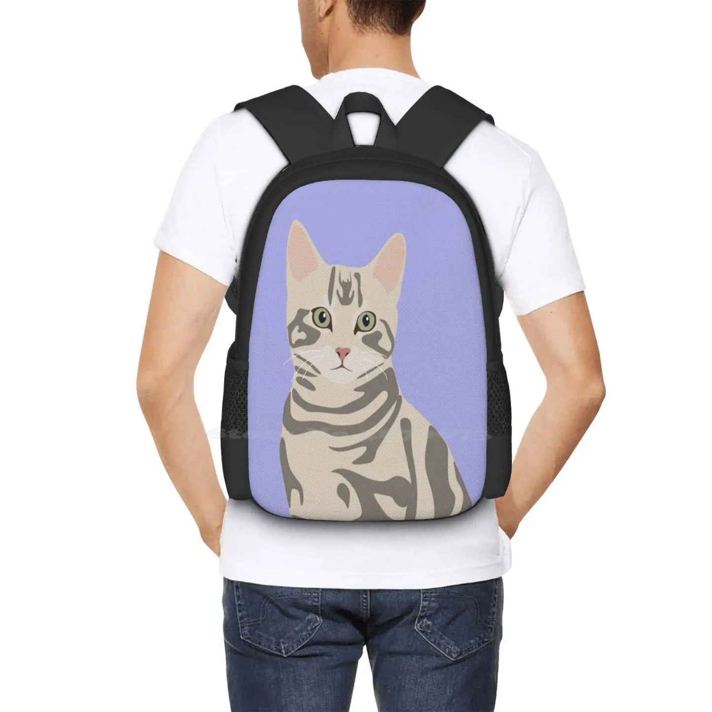 Cute Grey Tabby Cat Portrait Digital Art Hot Sale Schoolbag Backpack