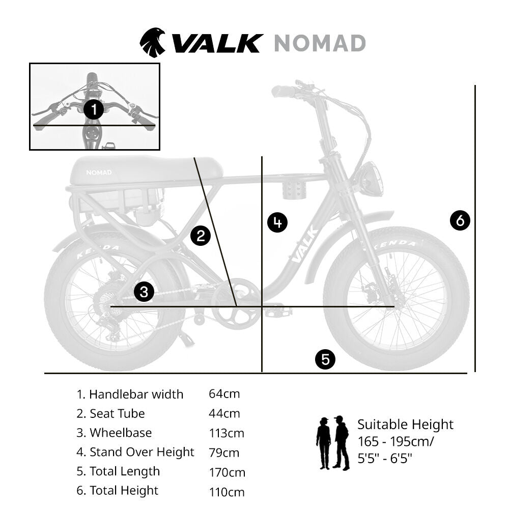 VALK Nomad Electric Fat Tyre Bike, 500W, 45km/hr, Throttle ebike, Disc Brakes, Shimano 7 spd, 20x4" Kenda Tyres, Suspension, Black-2