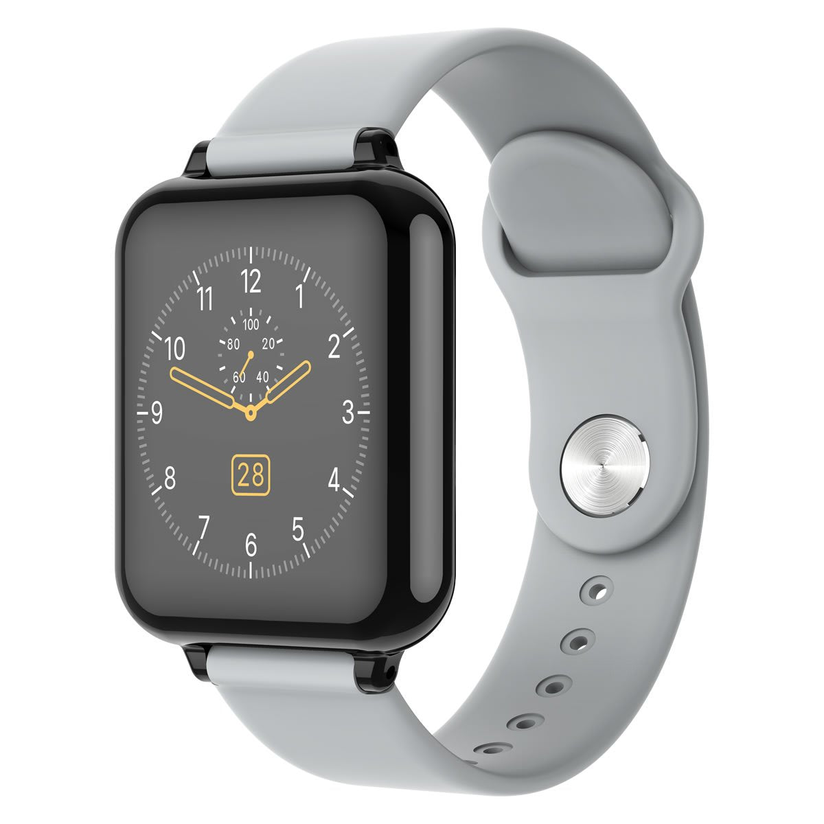 Smartwatch with a gray band on a white background