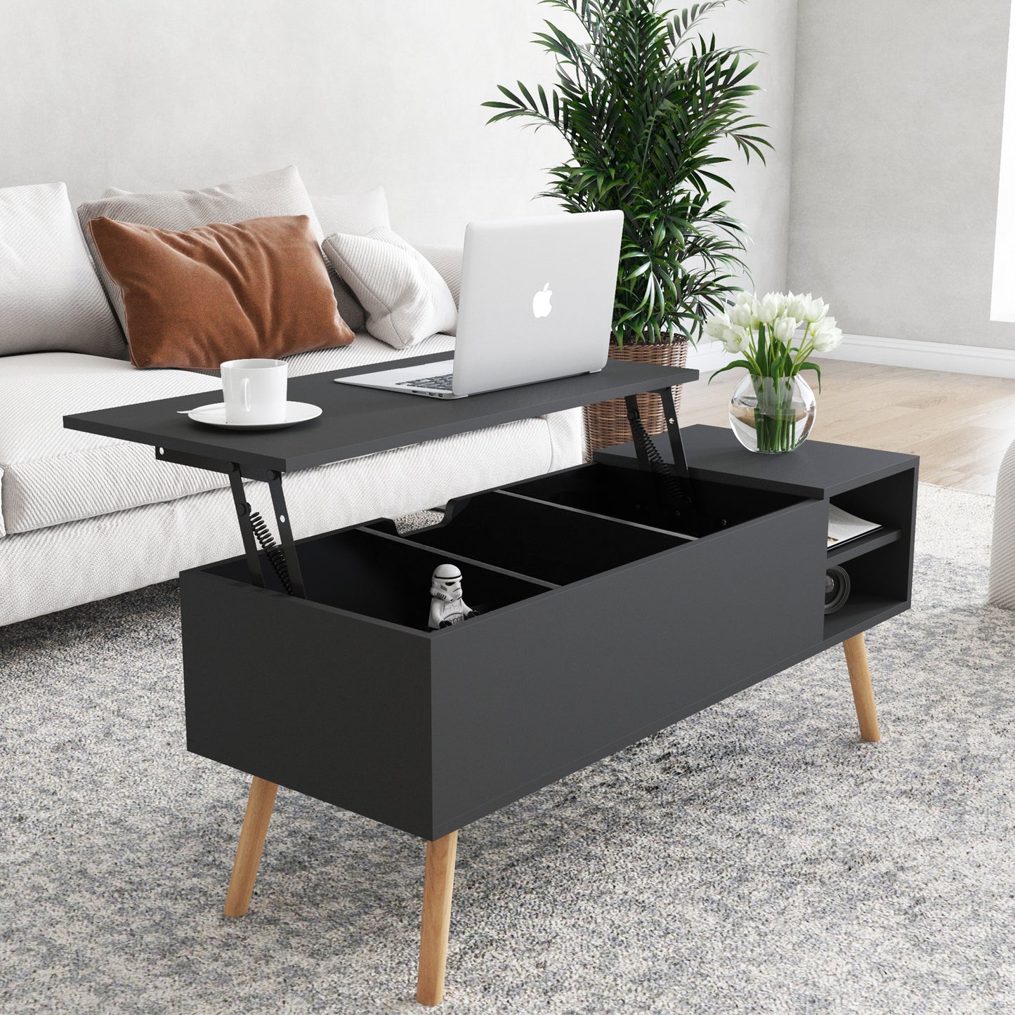 Coffee Table, Accent Furniture Home Decor, Open Storage Shelf, Storage Coffee Table with Hidden Compartment and Adjustable Storage Shelf, Lift Table -top Dining Table for Living room color. Raee-Industries.