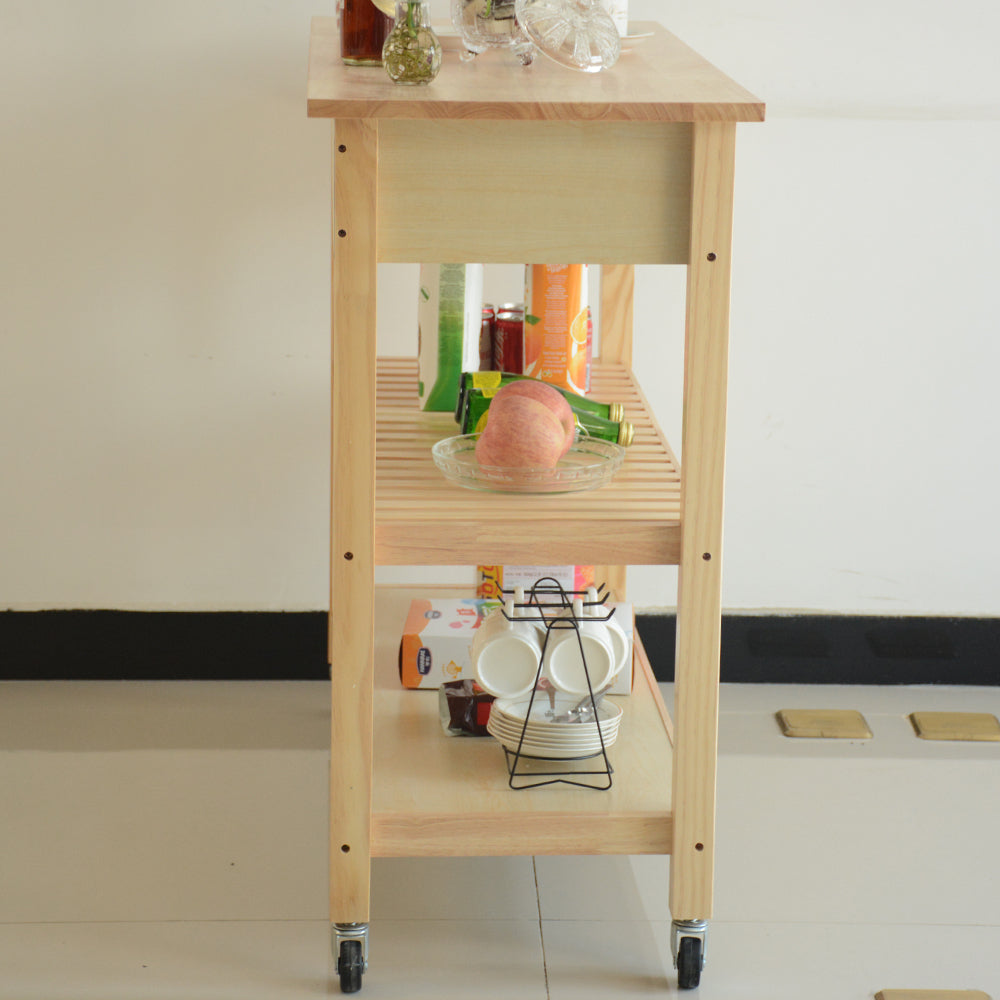 Kitchen Island & Kitchen Cart, Mobile Kitchen Island with Two Lockable Wheels, Rubber Wood Top, Simple Design & Natural Color Give More Imagination of Party Scene.