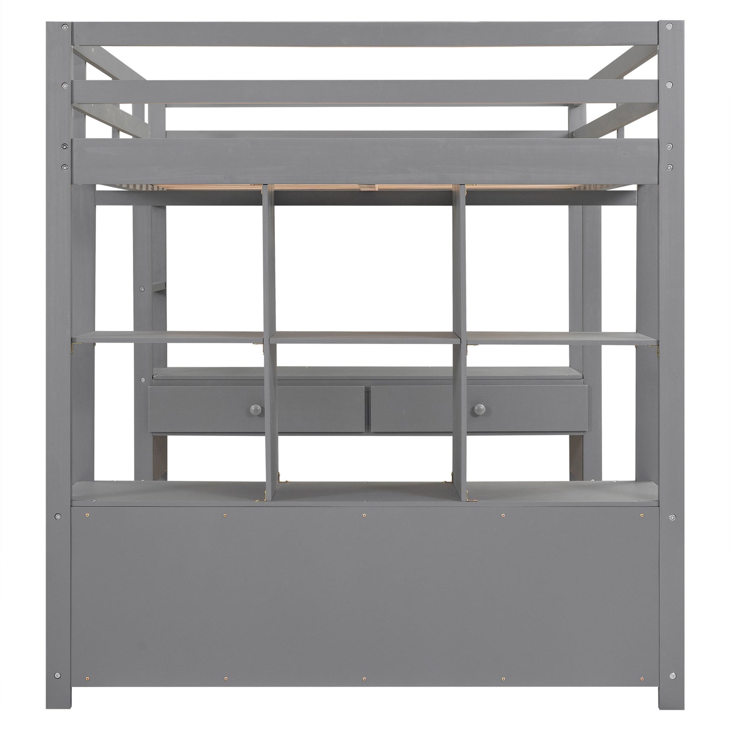 Full Size Loft Bed with Built-in Desk with Two Drawers, and Storage Shelves and Drawers,Gray