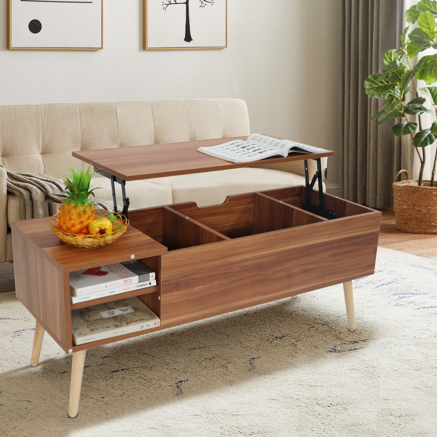 Coffee Table, Accent Furniture Home Decor, Open Storage Shelf, Storage Coffee Table with Hidden Compartment and Adjustable Storage Shelf, Lift Table -top Dining Table for Living room color. Raee-Industries.