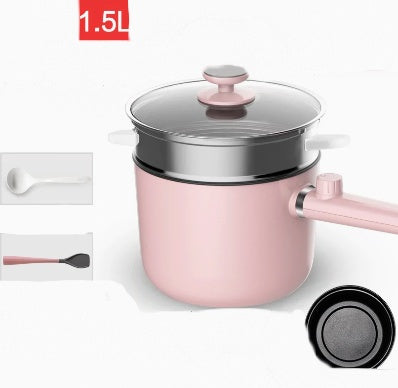 Pink saucepan with lid on a white background