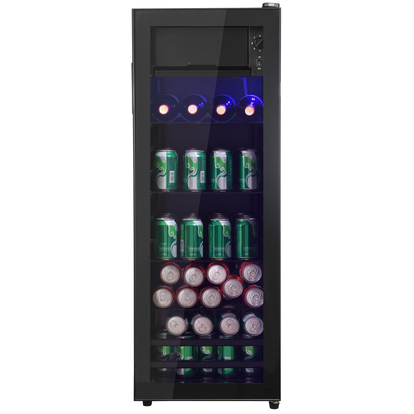 4.5Cu.ft mini fridge, 0.3Cu.ft freezer, up to 94 cans of soda, beer or wine. Silent, high-efficiency and energy-saving compressor, LED lighting, 16.10"×15.70"×43.10", home, RV, apartment, office, etc.