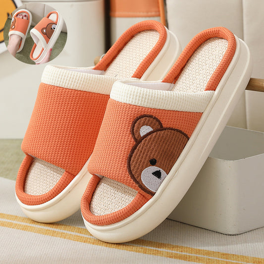 Cute Cartoon Bear Linen Slippers For Women Indoor Non-slip Sweat-absorbent Breathable Slip On Floor Bedroom Slipper House Shoes. Raee-Industries.