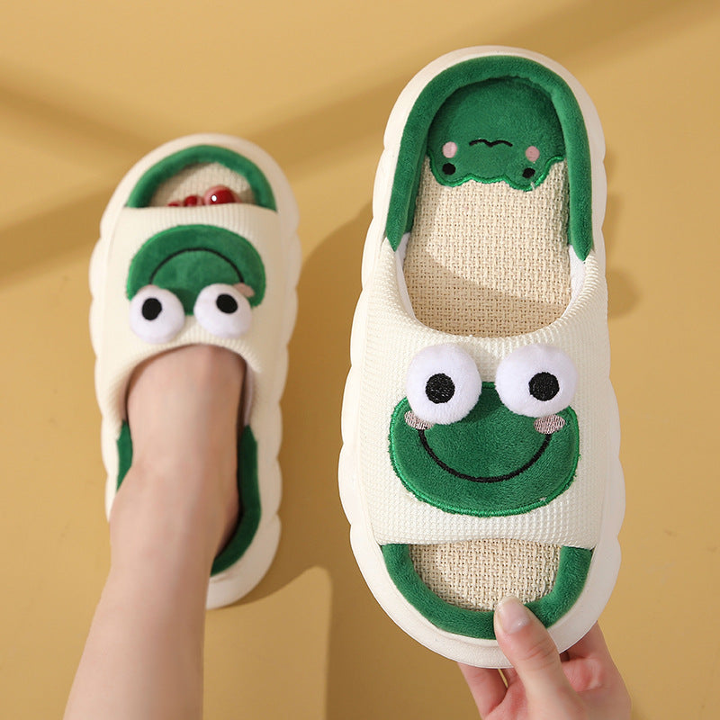 Cute Cartoon Cow Frog Slippers Linen Non-slip Shoes Indoor Garden Home Slippers. Raee-Industries.com