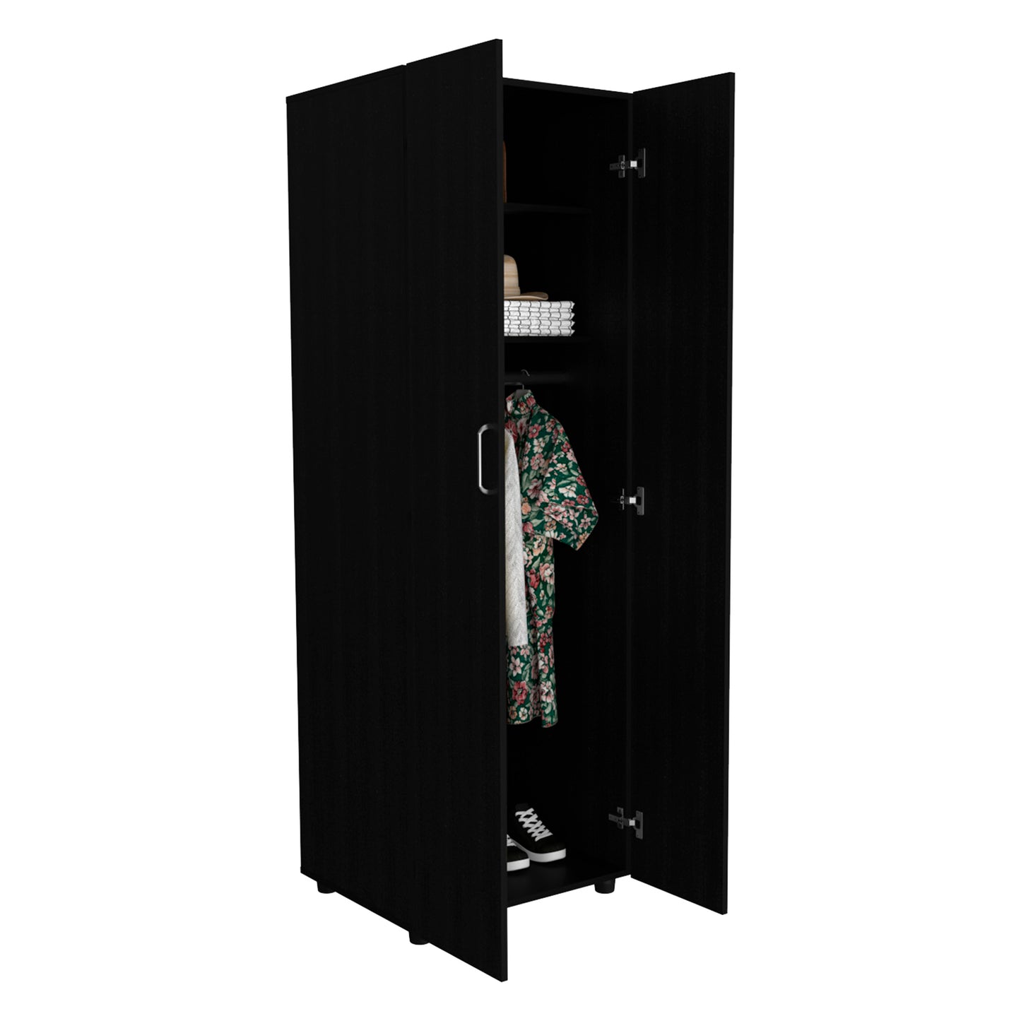 Aurora Armoire, Two Interior Shelves, Rod, Double Door -Black