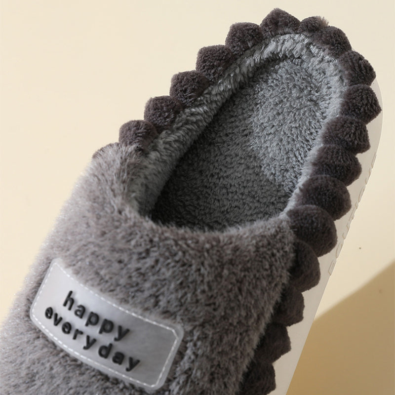 Home Slippers For Men Thick-soled Color-block Letters Fluffy Fleece House Shoes Winter Indoor Warm Slip On Floor Bedroom Slipper. Raee-Industries