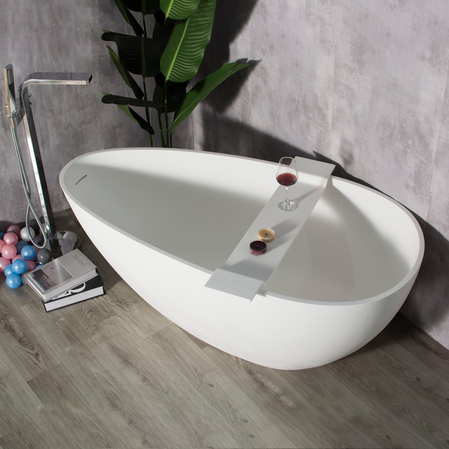 59 inch Solid surface Stone resin freestanding egg shape bathtub for the bathroom