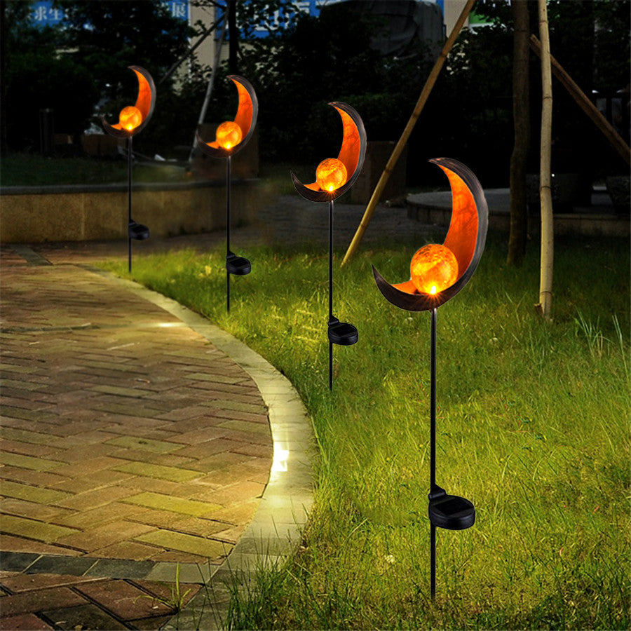 LED Garden Solar Lights Outdoor Moon Crackle Glass Stake Lights