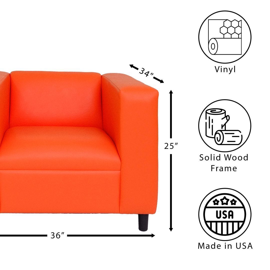 Orange Faux Leather Sofa Chair, Modern Sofa Chair for Living Room, Bedroom and Apartment with Solid Wood Frame