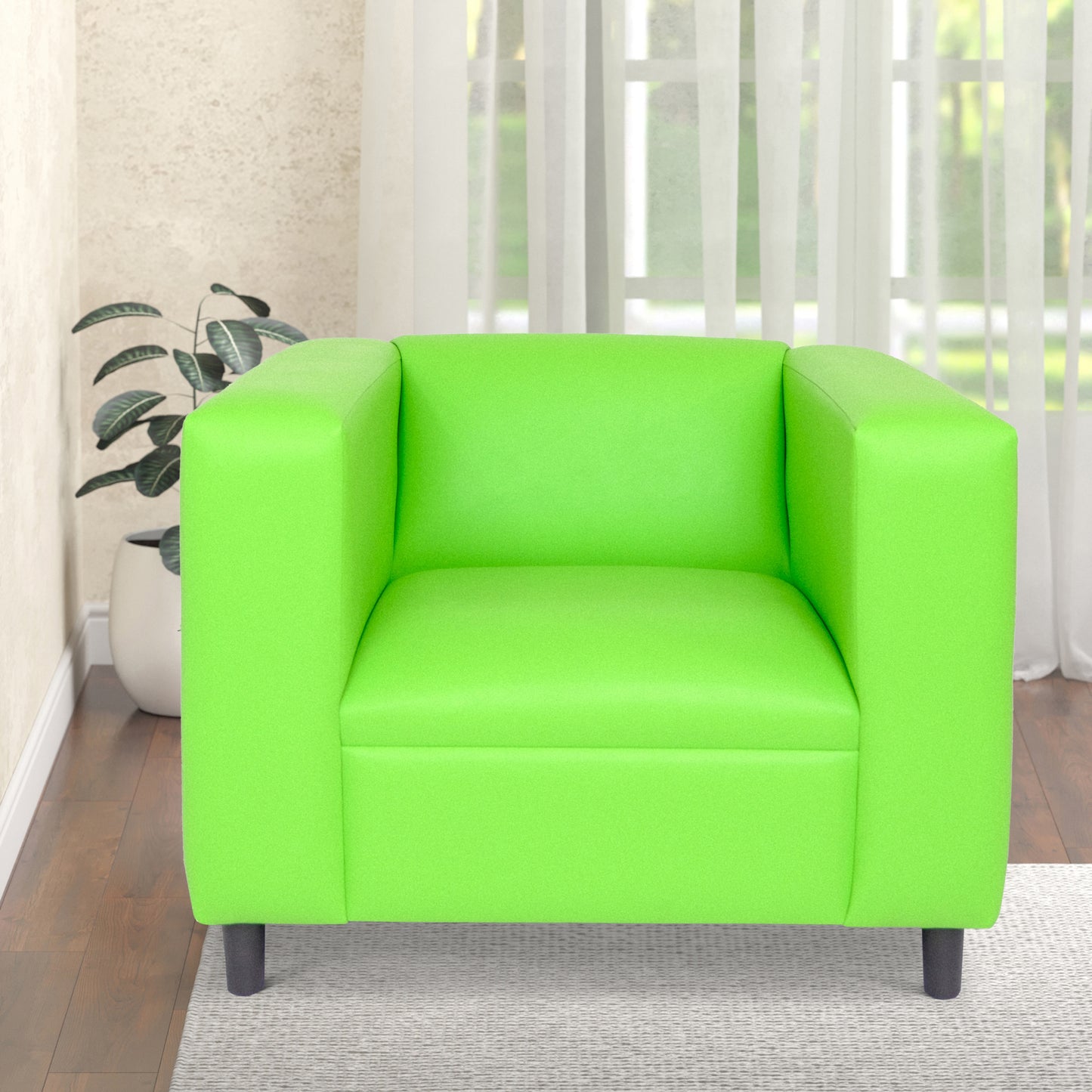 Green Faux Leather Sofa Chair, Modern Sofa Chair for Living Room, Bedroom and Apartment with Solid Wood Frame