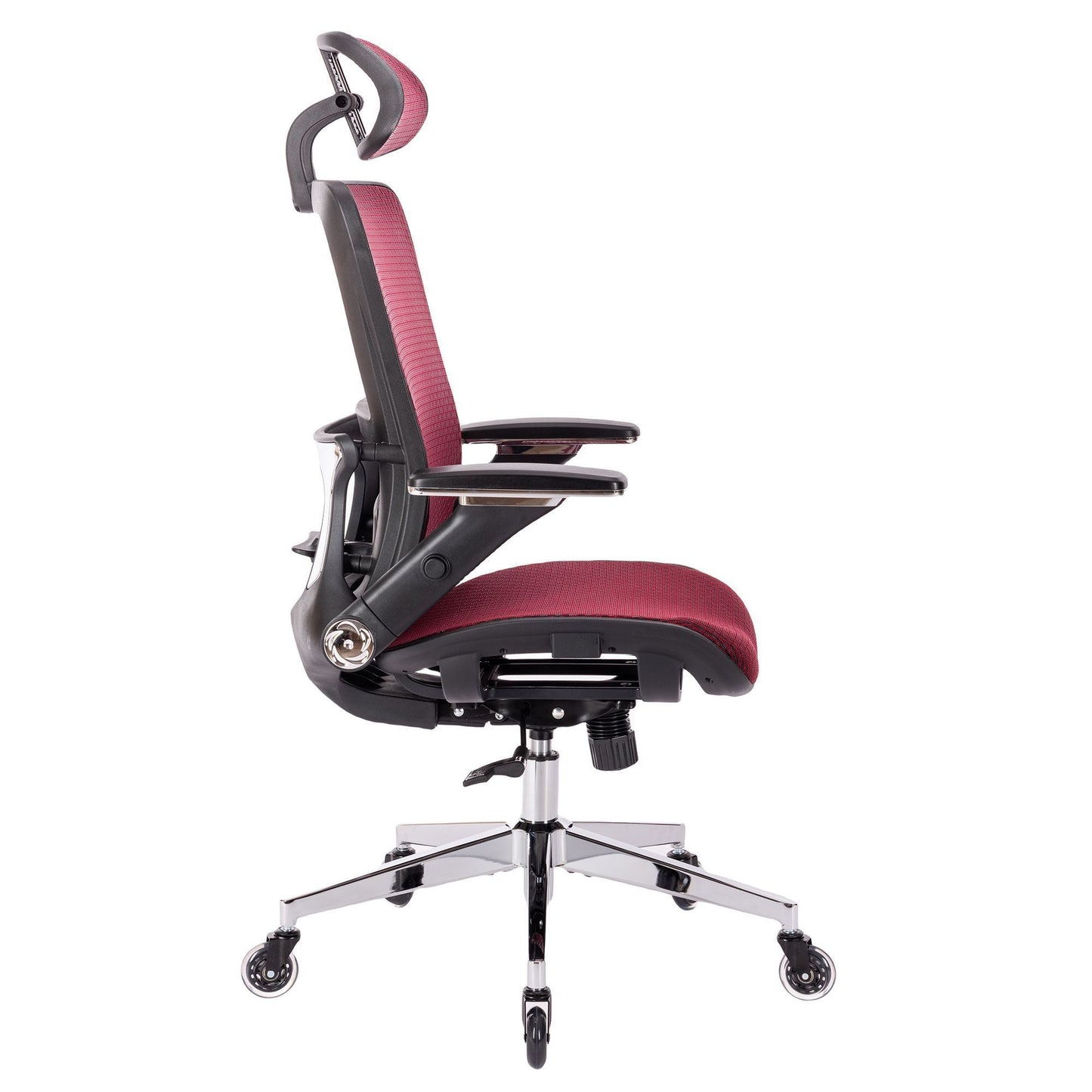 RED Ergonomic Mesh Office Chair, High Back - Adjustable Headrest with Flip-Up Arms, Tilt and lock Function, Lumbar Support and blade Wheels, KD chrome metal legs