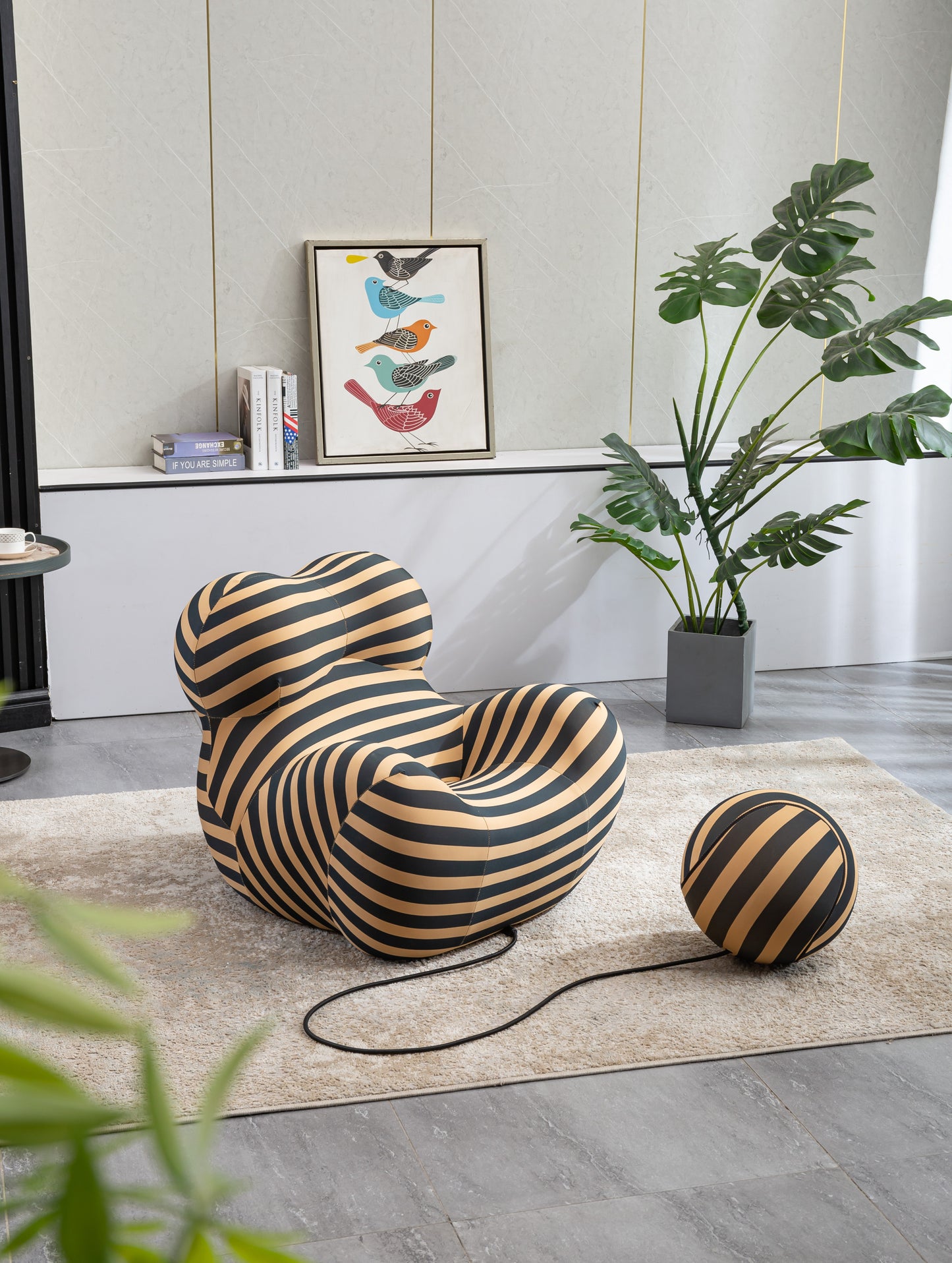 Barrel Chair with Ottoman, Mordern Comfy Stripe Chair for Living Room (3 Colors, 2 Size), Black & Yellow Stripe and Small Size