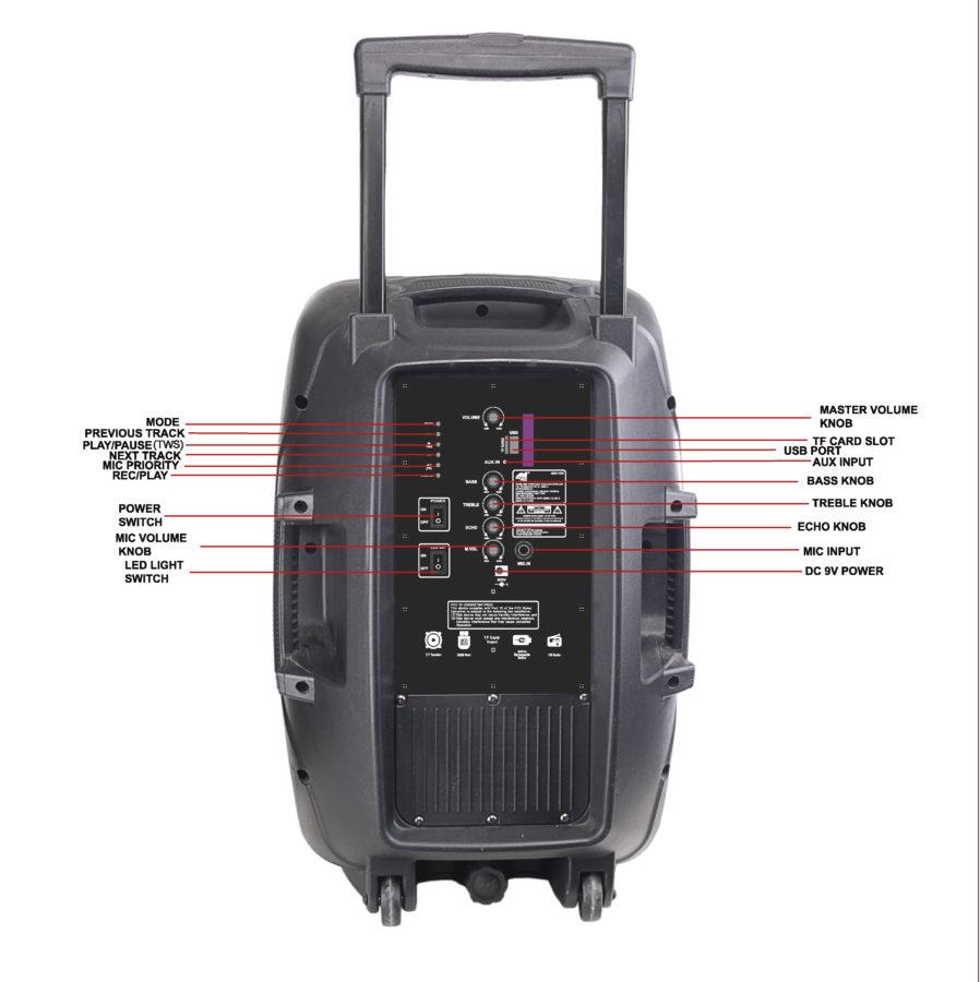 Portable 15 inch Bluetooth Party Speaker with Disco Light & Stand