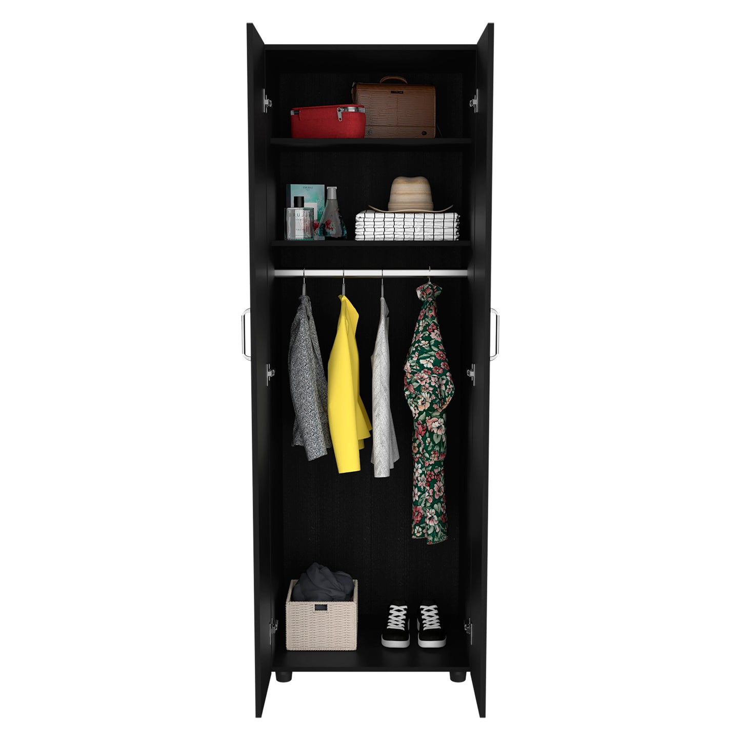 Aurora Armoire, Two Interior Shelves, Rod, Double Door -Black