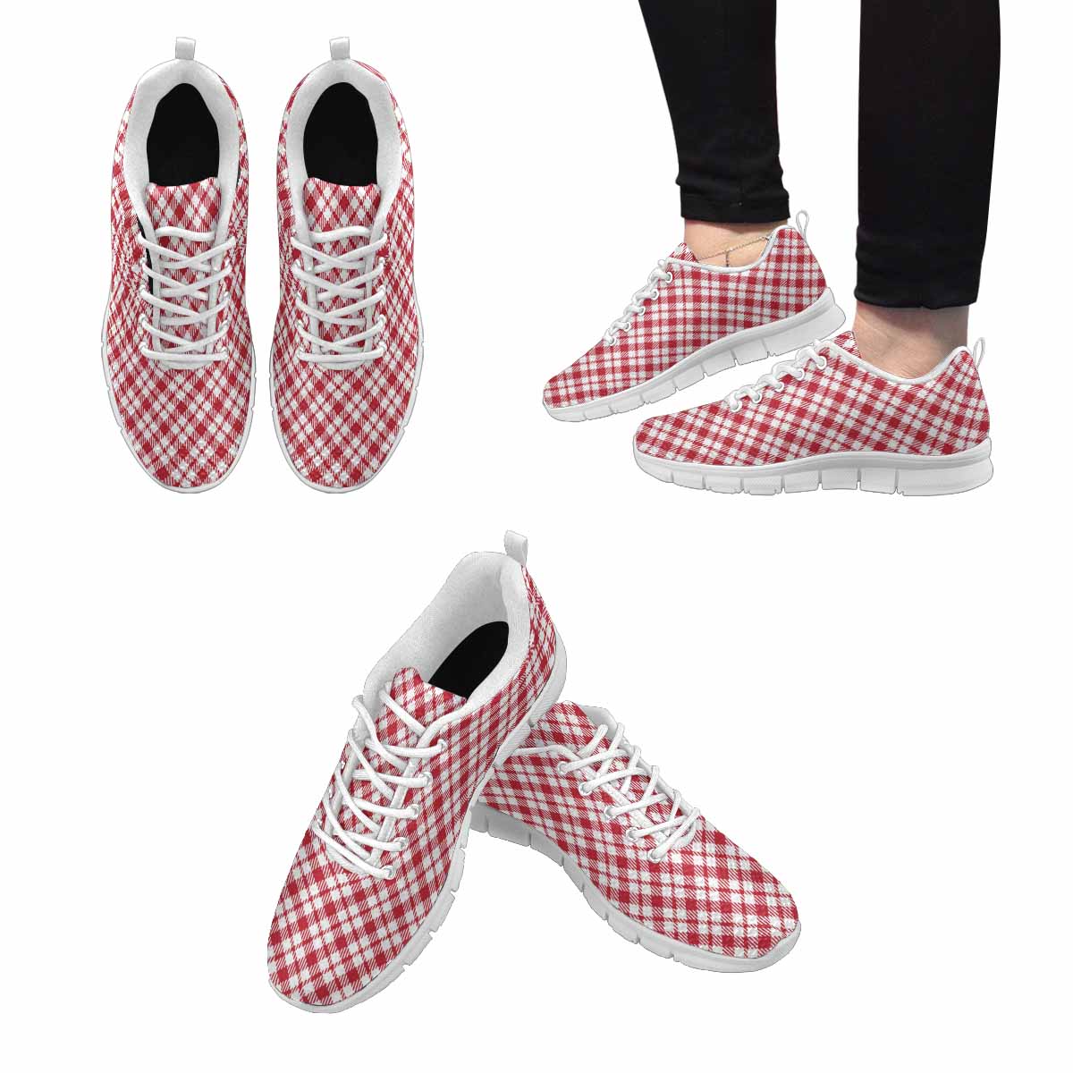 Sneakers For Men,   Buffalo Plaid Red And White - Running Shoes Dg859