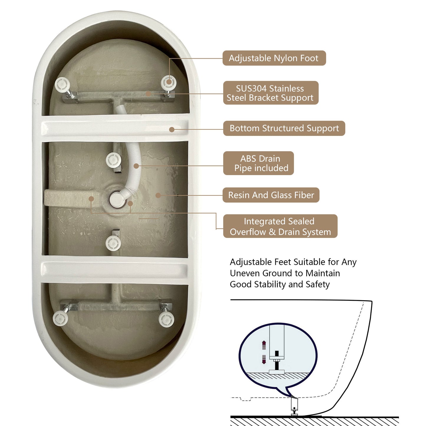 67" Acrylic Free Standing Tub - Classic Oval Shape Soaking Tub, Adjustable Freestanding Bathtub with Integrated Slotted Overflow and Chrome Pop-up Drain Anti-clogging Gloss White