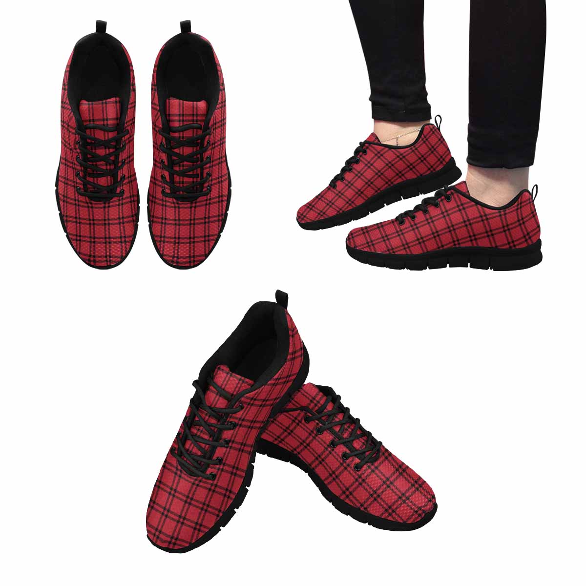 Sneakers For Men,   Buffalo Plaid Red And Black - Running Shoes Dg842