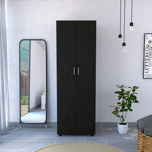 Aurora Armoire, Two Interior Shelves, Rod, Double Door -Black