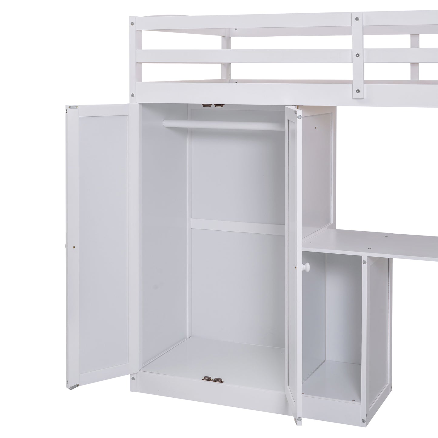 Twin Size Loft Bed with Wardrobe and Staircase, Desk and Storage Drawers and Cabinet in 1, White