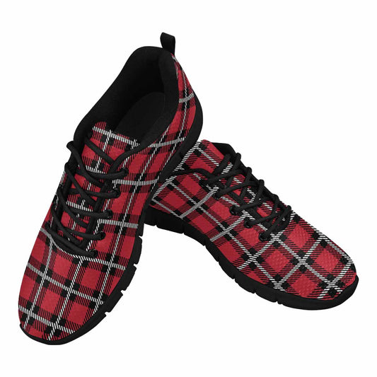 Sneakers For Men, Buffalo Plaid Red And Black Running Shoes Dg866