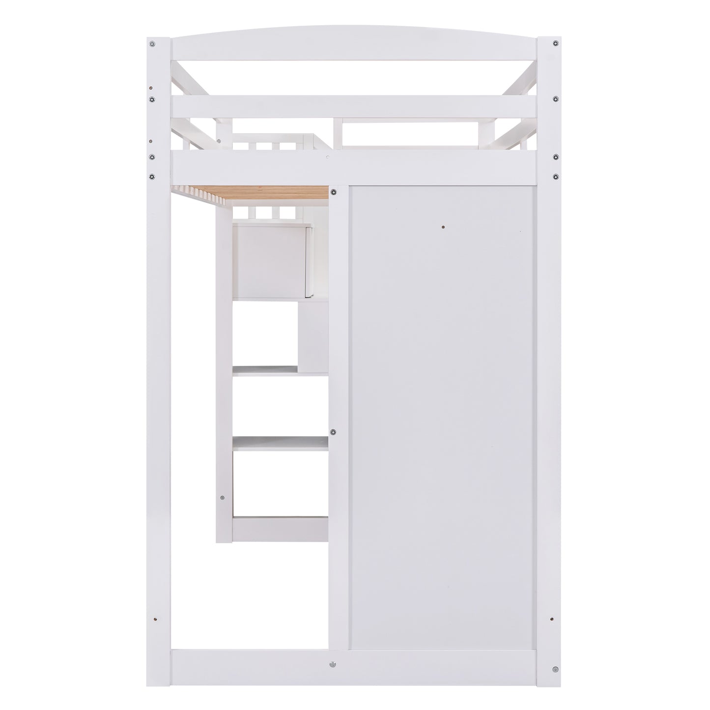 Twin Size Loft Bed with Wardrobe and Staircase, Desk and Storage Drawers and Cabinet in 1, White