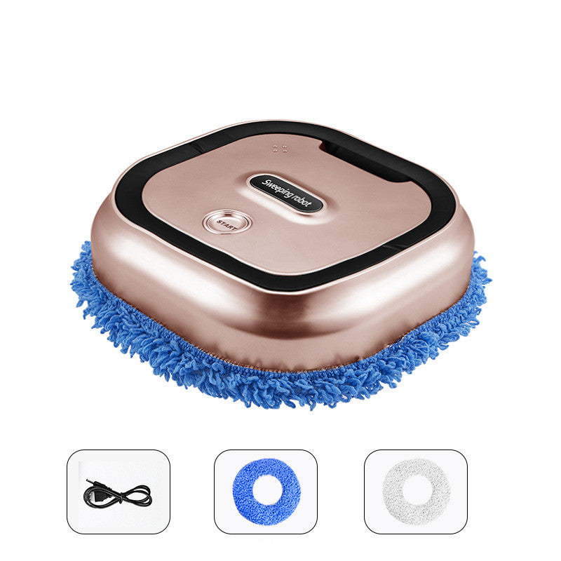Robotic vacuum cleaner with blue cleaning brush on a white background