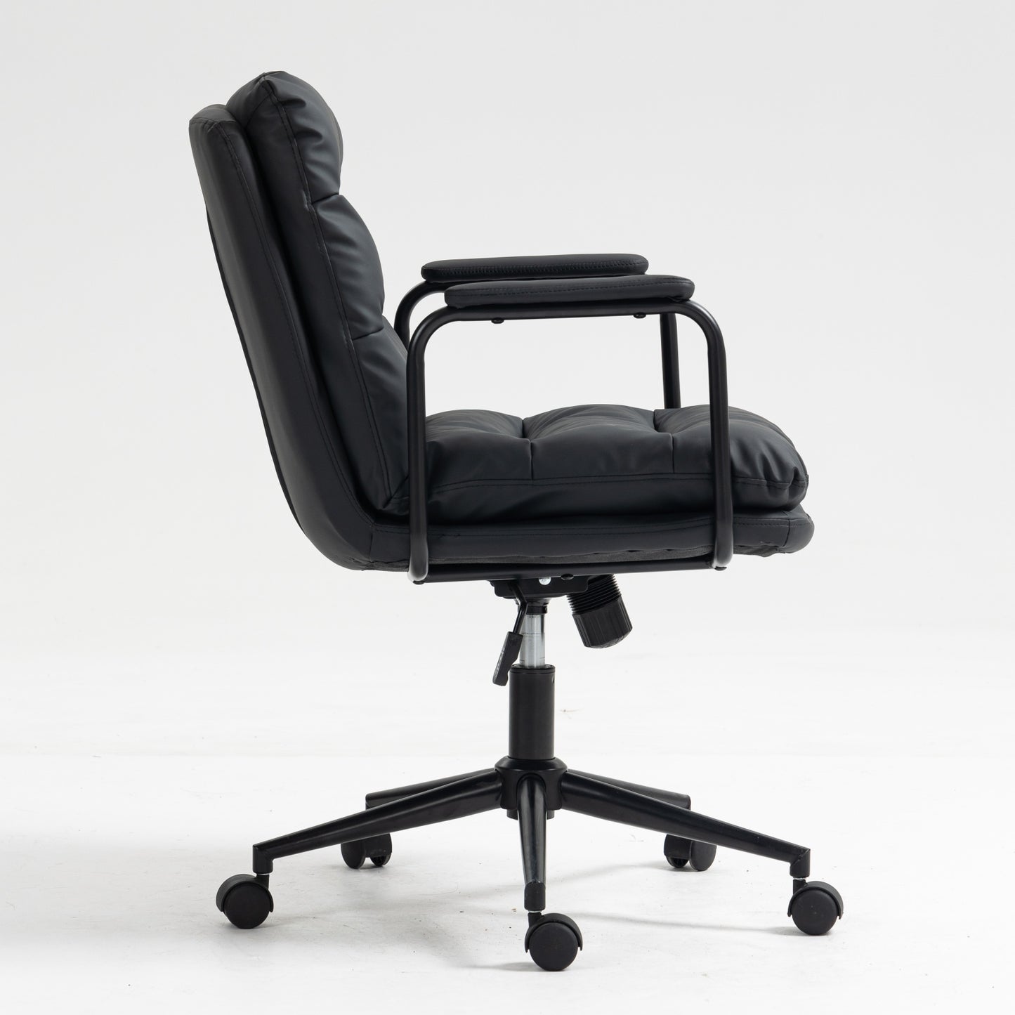 Office Chair,Mid Back Home Office Desk Task Chair with Wheels and Arms Ergonomic PU Leather Computer Rolling Swivel Chair with Padded Armrest,The back of the chair can recline 40° (Black)