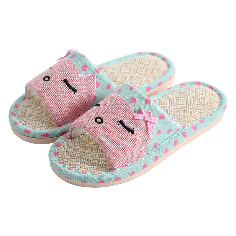 Children's Cartoon Linen Slippers Women's Summer Indoor Non-slip. Raee-Industries