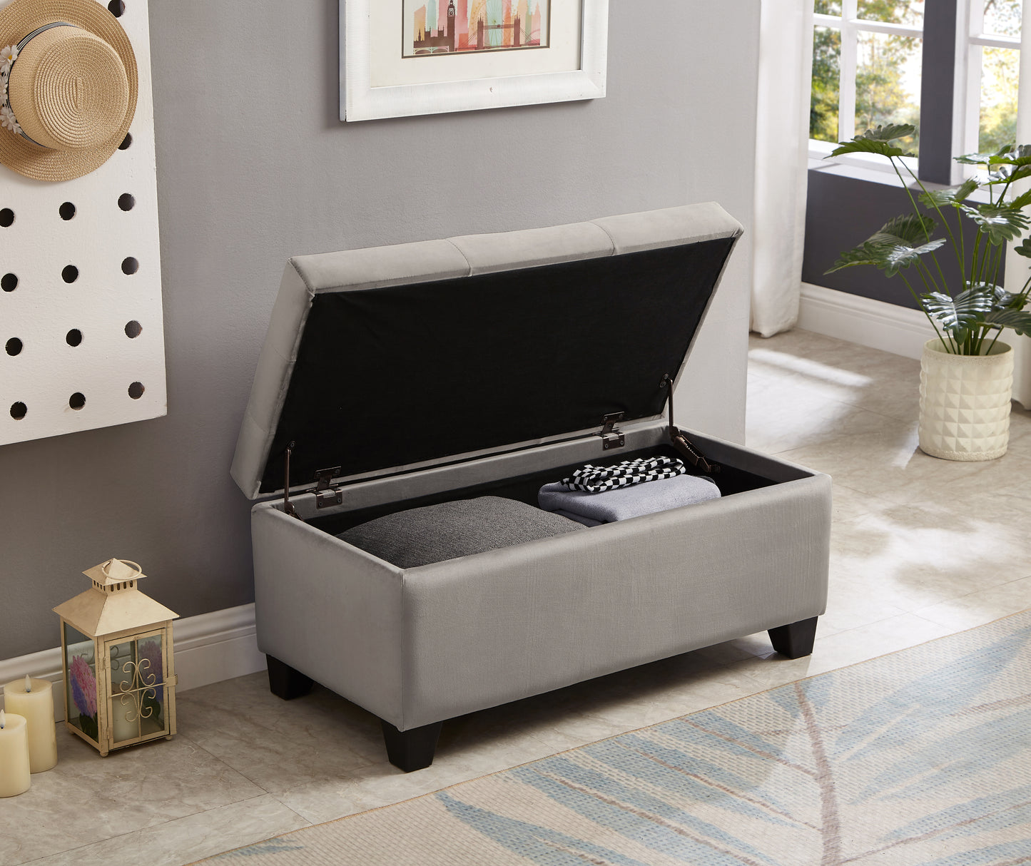 Upholstered Storage Rectangular bench for Entryway Bench,Bedroom End of Bed Bench Foot of Bed Bench Entryway.Charcoal Gray