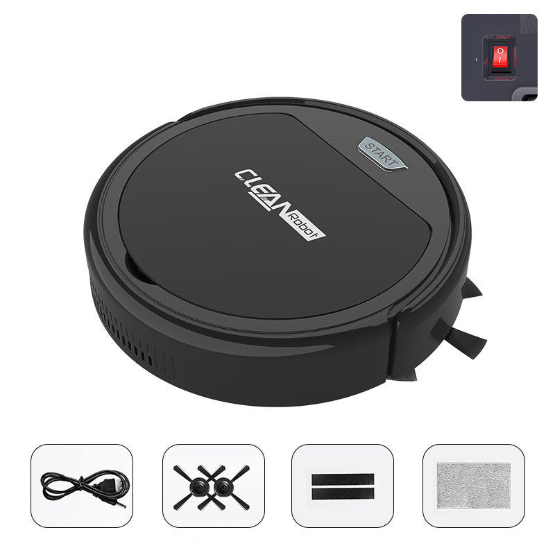 Black robot vacuum cleaner with control panel inset on a white background