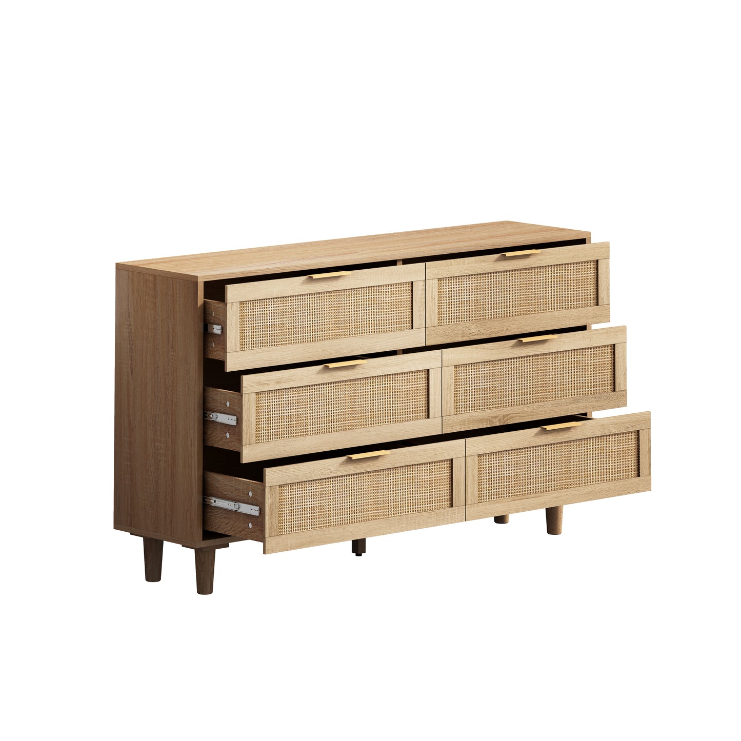 51.18"6-Drawers Rattan Storage Cabinet Rattan Drawer,for Bedroom,Living Room,Natural